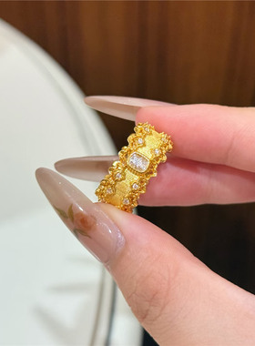 宫廷风蕾丝花边闪钻开口戒指女