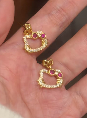 HelloKitty猫满钻点缀耳钉耳环女