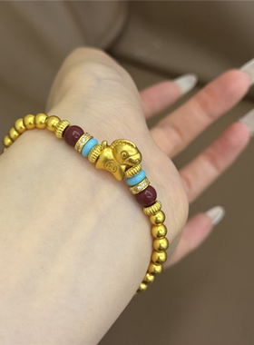 【马上来财】小金马铜钱金珠手串