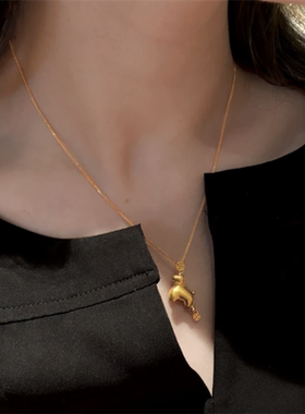 沙金999马上有钱项链女2025新款钱币小马驱流苏锁骨套链颈链轻奢