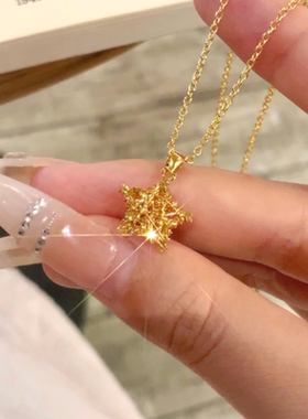 仿黄金色爆闪镭射织梦星星项链女