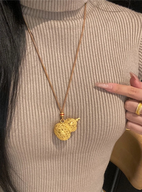 5G硬金花丝镂空爬藤葫芦毛衣链女