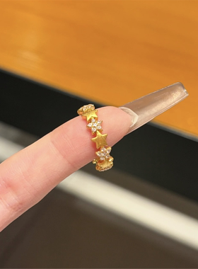 5D硬金工艺拉丝磨砂满钻星星戒指