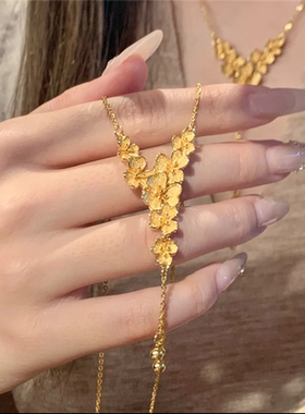 古法鎏金三瓣花水滴套链