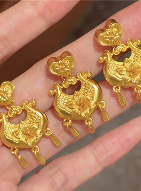 花丝牵囍百合花如意小金锁项链