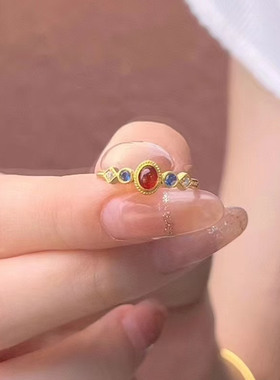 新中式复古小宫雀戒指女999黄金色小众气质高颜值开口戒子强保色