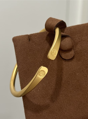 古法沙金雕刻福字开口手镯女