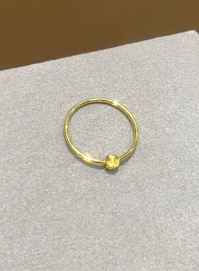 金店同款细圈拉丝猫眼金珠戒指女
