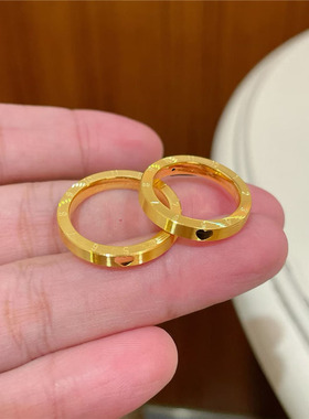 錾刻数字520爱心年轮情侣对戒