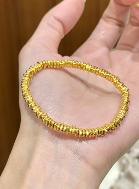 仿真黄金色盘缠碎碎金蹦迪手链女5D工艺叠戴碎金子手串送女友饰品