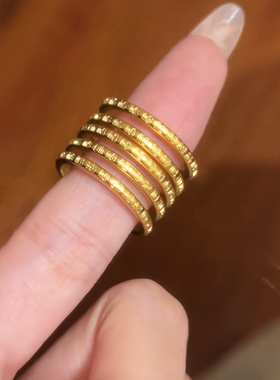 古法传承精工錾刻百福素圈戒指女