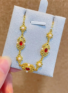 宫廷风镂空花丝凤熹手链女