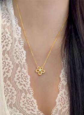 金店同款满钻镶嵌小黄花项链女