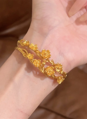 仿黄金色双层桃花树枝开口手镯女