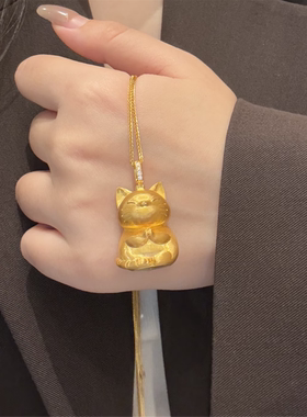 佛系禅意打坐小金猫吊坠项链女