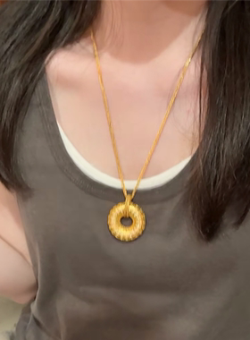 花丝钻饰古钱纹平安扣吊坠项链女