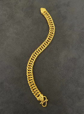 个性实心马鞭老板手链男女款仿真黄金霸气宽粗链古巴链轻奢送礼物