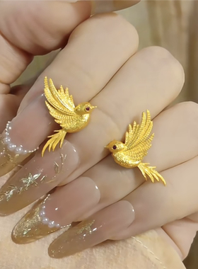 仿黄金色自由灵动飞鸟耳钉女