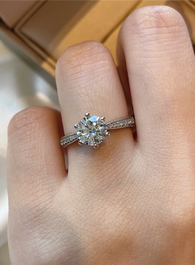 1克拉星光六爪仿莫桑钻戒指女999纯银色求婚结婚超美钻石开口戒子