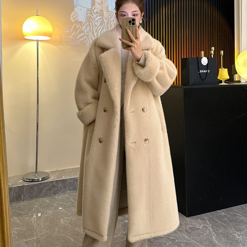 秋冬2025新款环保皮草长款皮毛一体仿水貂毛绒女加厚毛毛外套大衣 - 图3