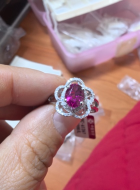 天然碧玺925银镀金戒指红色绿色碧玺戒指复古时尚水晶大颗粒碧玺