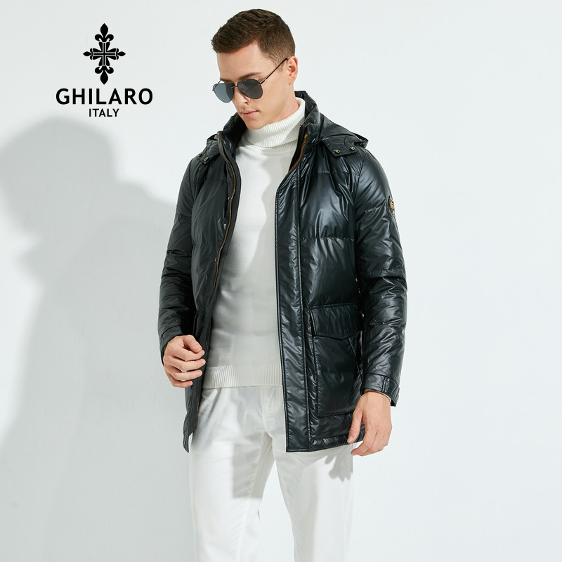 GHILARO/古劳吉那诺冬男可脱卸帽金属皮牌LOGO臂章羽绒服 8211-70 - 图1