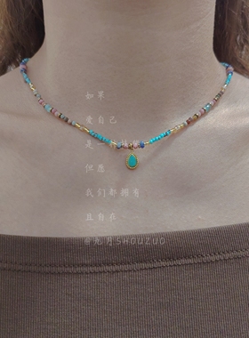 蓝松石水滴天然石锁骨链
