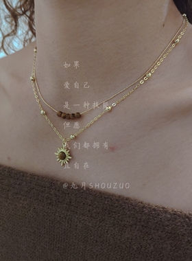 九月SHOUZUO复古金色太阳花项链