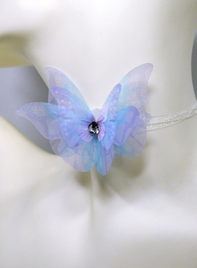 7厘米蝴蝶立体项链浅蓝色锁骨链高级感跳舞项链小众舞蹈森系颈链