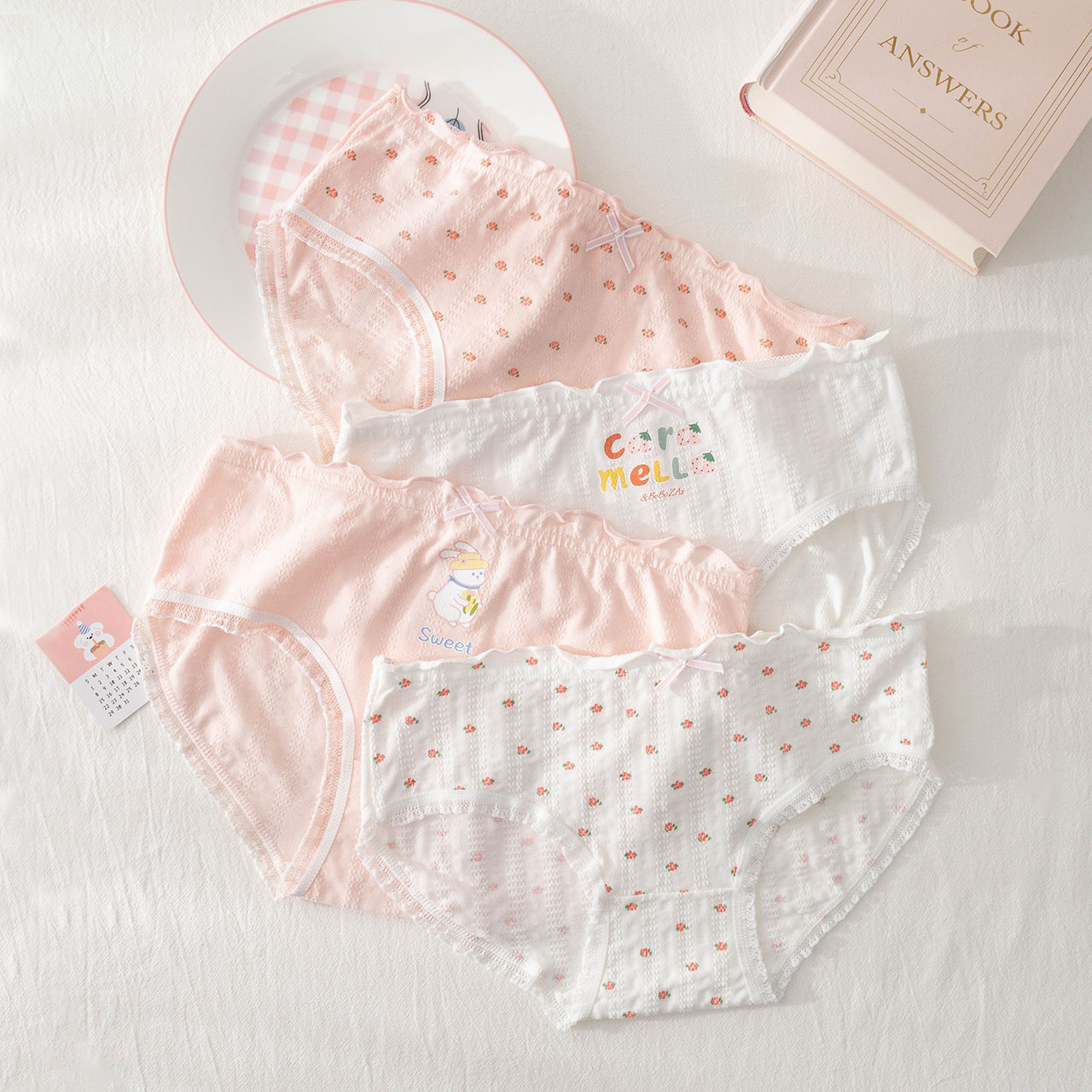 caramella服饰旗舰店caramella内裤女纯棉三角全棉中腰时尚少女夏季新款可爱粉色短裤0