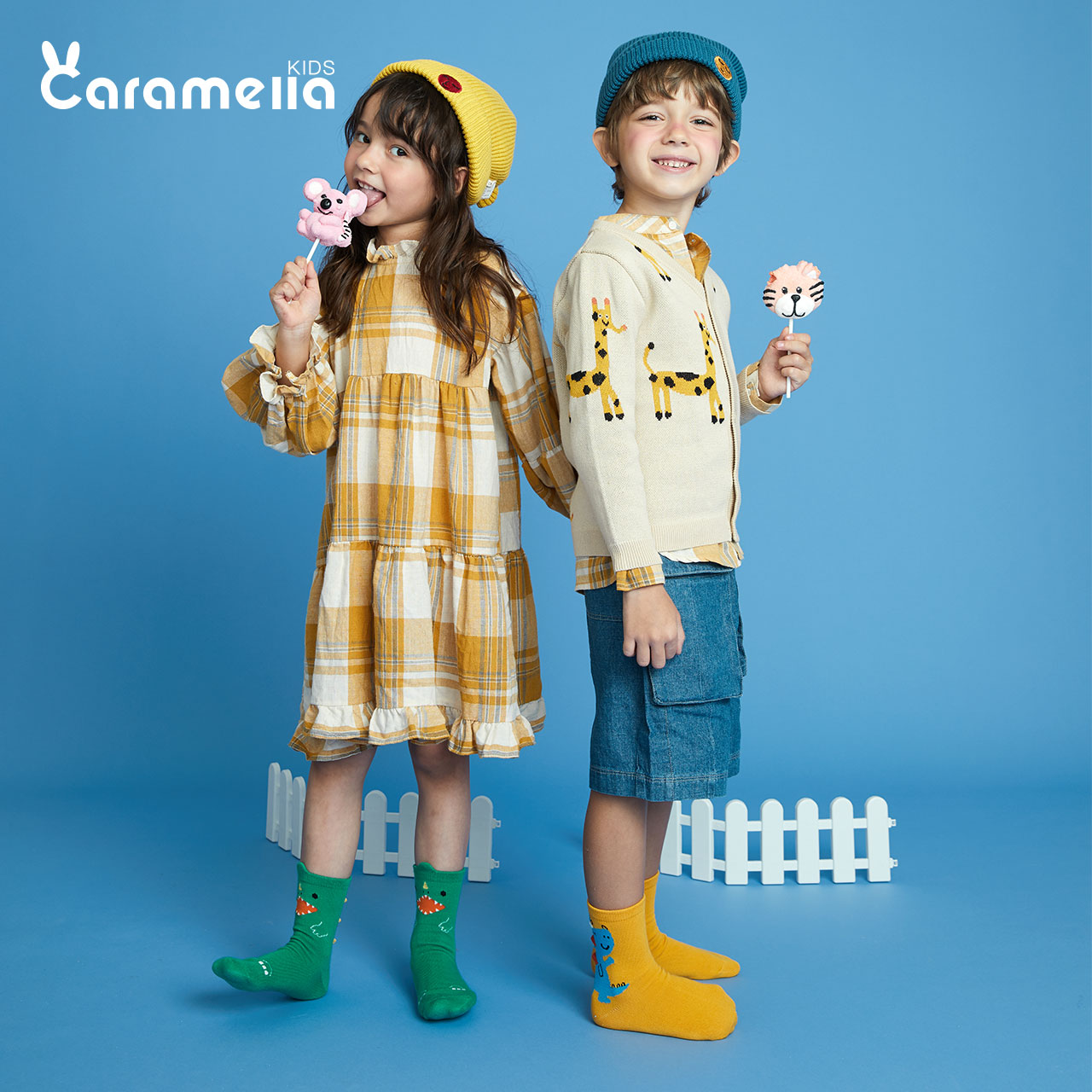 caramella服饰旗舰店caramella婴儿童恐龙袜子男女童中长筒宝宝纯棉秋冬季提花立体袜0