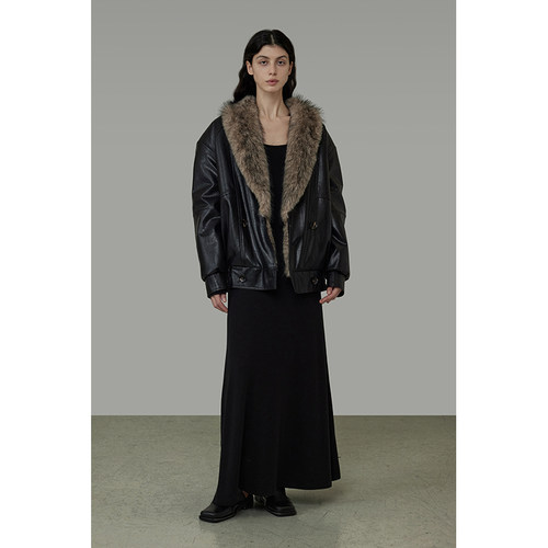 UNSPOKEN毛领短款皮毛一体外套女冬季2025新款加厚短款毛毛大衣 - 图0