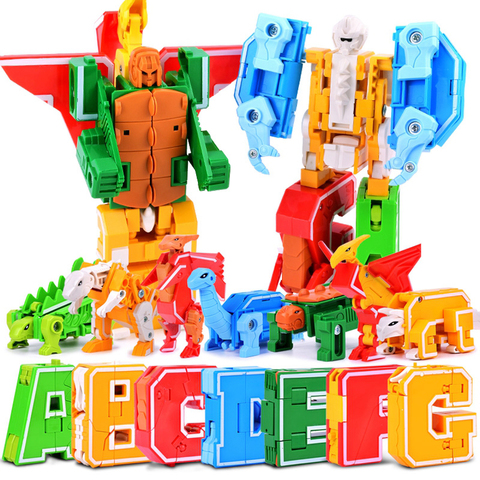 英文字母数字变形玩具3-10岁恐龙金刚拼装神兽机甲战队合体机器人