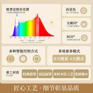 欧普中古胡桃木吸顶灯卧室书房宋式美学全光谱防眩护眼灯具正品