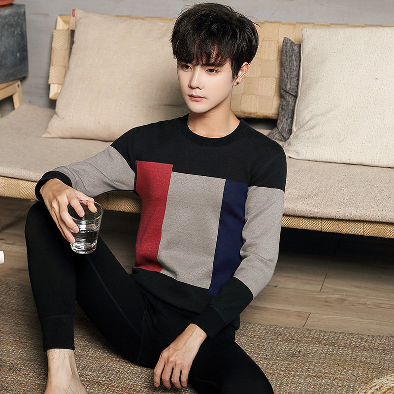 保暖男套装加绒青少年圆领保暖衣 贴身领域内衣保暖套装