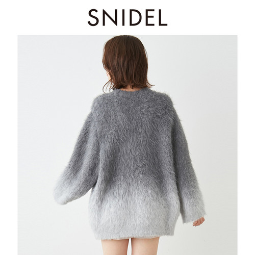 SNIDEL秋冬款甜美百搭圆领渐变毛绒感针织连衣裙SWNO244174 - 图2