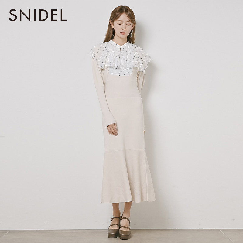 SNIDEL 2023春新品荷叶边披肩收腰鱼尾针织连衣裙 SWNO231011  3色768.9元（天猫旗舰店1290元）