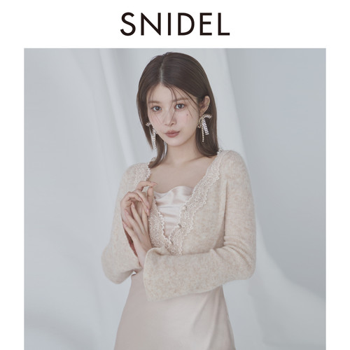 SNIDEL2025秋冬新品羊毛蕾丝领针织开衫缎面连衣裙套装SWNO255089 - 图0