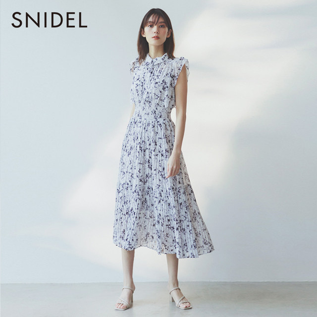 SNIDEL2023 Spring and Summer New Product Sweet Fairy Little Flying Sleeve Floral Pleated Waist Dress SWFO231051