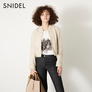 SNIDEL2019秋冬新品甜美小香风格纹粗花呢流苏短外套SWFJ194019