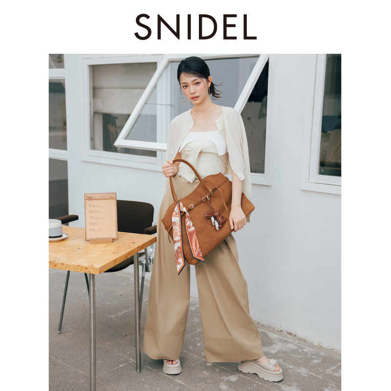 SNIDEL春夏款时尚百搭高腰压褶纯色直筒阔腿裤SWFP252134,淘宝优惠券,粉丝福利购,淘宝优惠卷