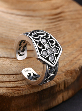 富贵鹿925纯银镶锆石十字架戒指