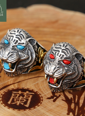 虎头老虎戒指大男戒纯银国风男