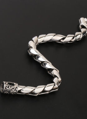 富贵鹿霸气简单光面银男士手链