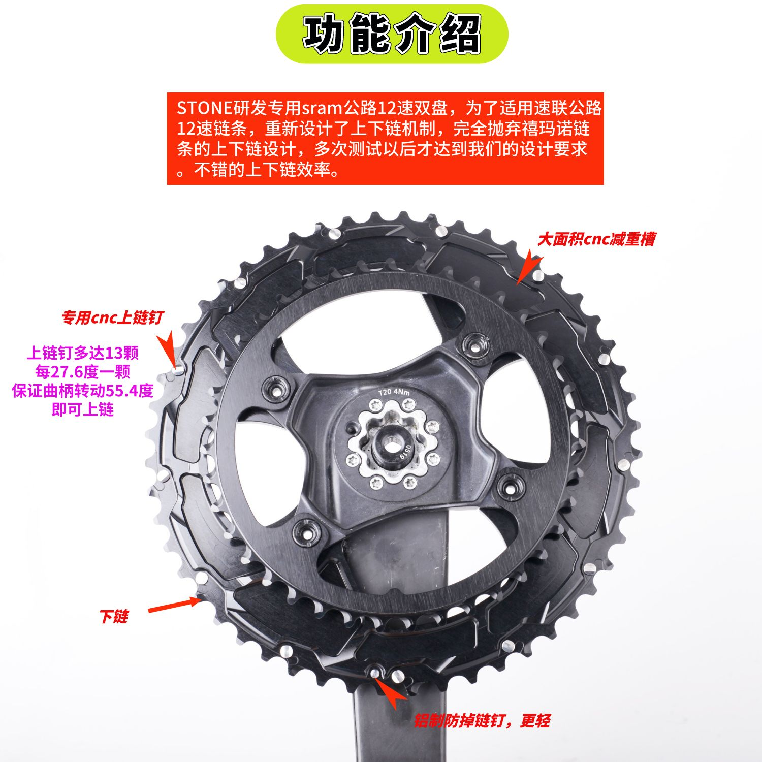 STONE BCD107B 速联公路axs 12速双盘 force 52T 39T - 图1