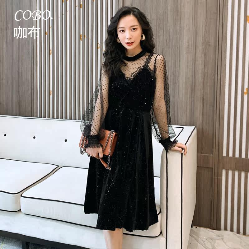御姐风气质长款法式赫本黑色小礼服 咖布服饰连衣裙