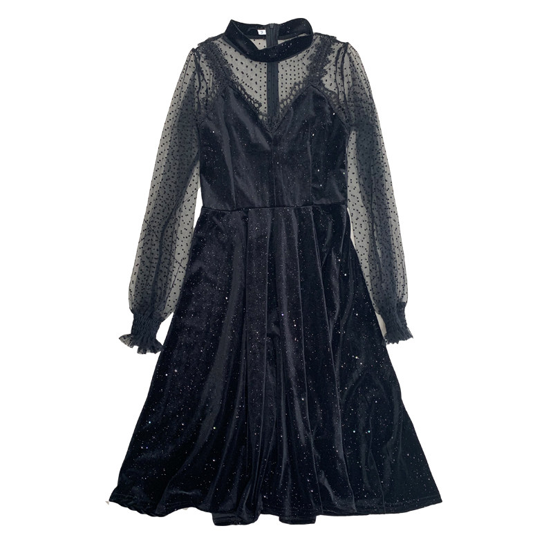 御姐风气质长款法式赫本黑色小礼服 咖布服饰连衣裙