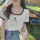 2026 Spring and Summer Contrast Color Square Neck T-Shirt Women's Low Collar Pure Desire Grey Casual Exposed Collarbone Design Short-Sleeved Top