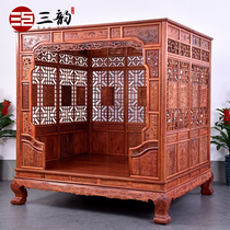 Myanmar Flowers Pear Wood Rack Bed Big Fruit Purple Sandalwood Shelf Bed Chinese Imitation Ancient Ming Clear Classical Solid Wood Bed Double Bed Z