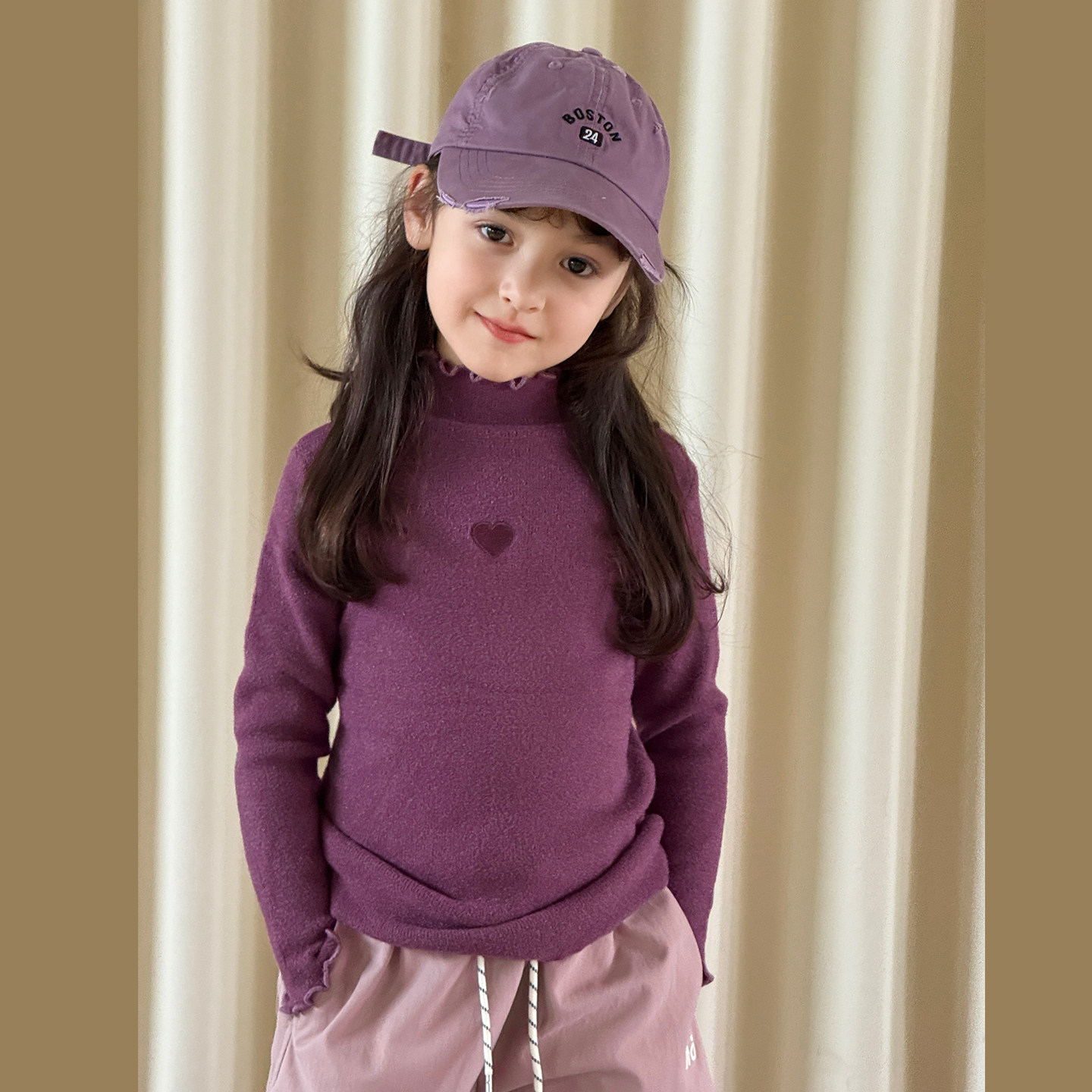 柒号童仓女大童韩版百搭纯色打底衫冬装新款儿童保暖木耳边毛衣潮,淘宝优惠券,粉丝福利购,淘宝优惠卷